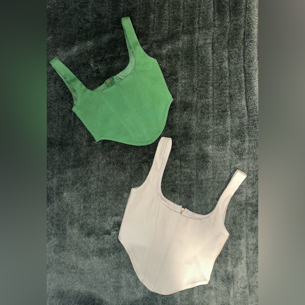 Ribbed Bustier/Corset Green & White Tops